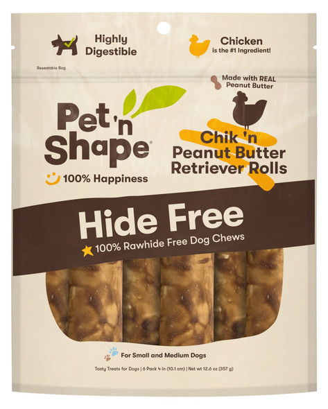 Pet 'N Shape Chik 'N Peanut Butter Retriever Roll Hide-Free Dog Treat - 4 in
