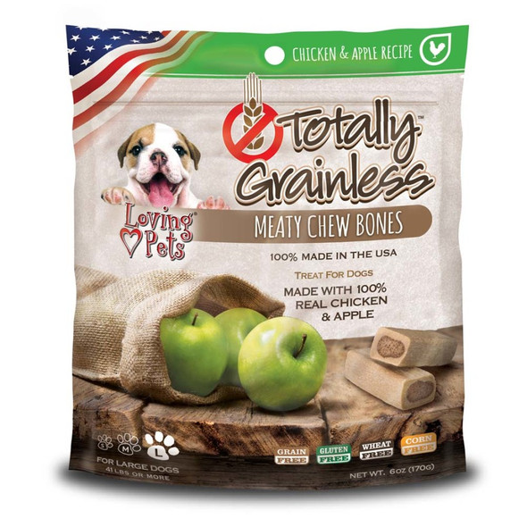 Loving Pets Totally Grainless Meaty Chew Bones Dog Treat - Chicken & Apple - 6 oz