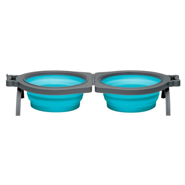 Loving Pets Travel Double Diner Dog Bowl - Blue - MD