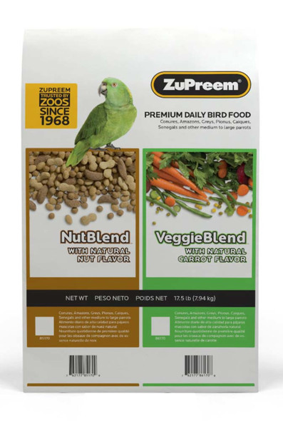 ZuPreem NutBlend with Natural Nut Flavor Pelleted Bird Food for Parrots and Conures - 17.5 lb