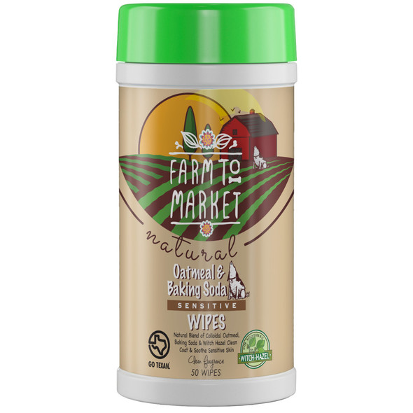 Farm to Market Natural Sensitive Oatmeal & Baking Soda Wipes w/ Witch Hazel - 50 ct