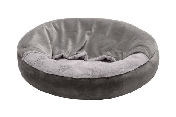 Fur Haven Pet Products Wave Fur & Velvet Hooded Donut Pet Bed - Dark Gray - SM