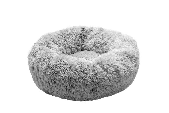 Fur Haven Pet Products Calming Cuddler Long Fur Donut Pet Bed - Mist Gray - SM