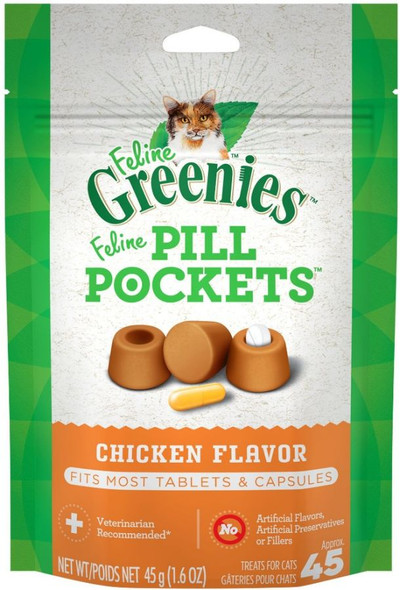 Greenies Pill Pockets Chicken Flavor Cat Treats 1.6 oz