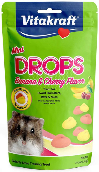Vitakraft Mini Drops Treat for Hamsters, Rats & Mice - Banana & Cherry Flavor 2.5 oz