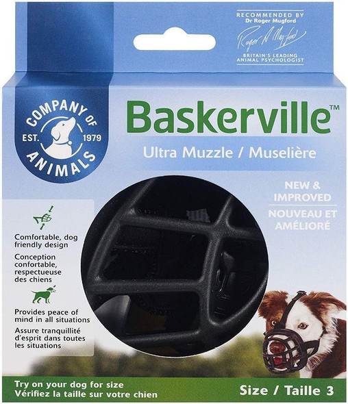 Baskerville Ultra Muzzle for Dogs Size 3 - Dogs 25-45 lbs - (Nose Circumference 11)