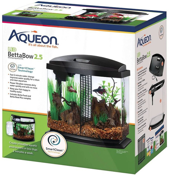 Aqueon LED BettaBow 2.5 SmartClean Aquarium Kit Black 2.5 gallon