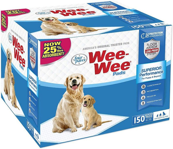 Four Paws Wee Wee Pads Original 150 Pack - Box (22 Long x 23 Wide)