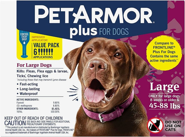 PetArmor Plus Flea and Tick Treatment for Large Dogs (45-88 Pounds) 6 count