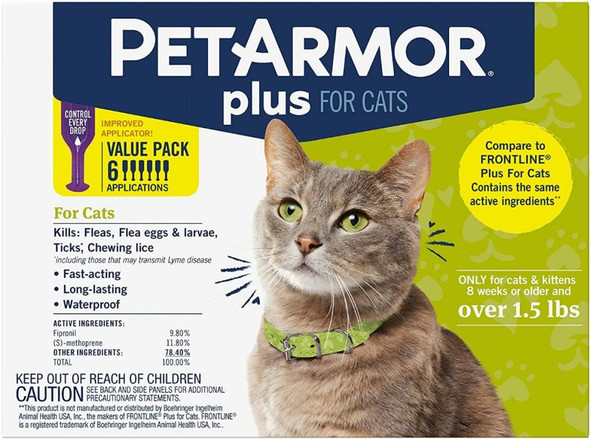 PetArmor Plus Flea and Tick Treatment for Cats (Over 1.5 Pounds) 6 count