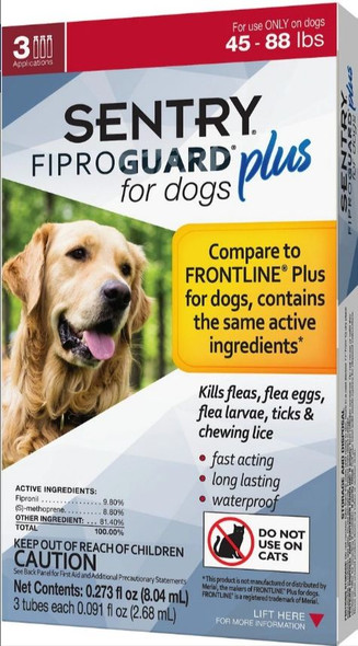 Sentry Fiproguard Plus IGR for Dogs & Puppies Large - 3 Applications - (Dogs 45-88 lbs)