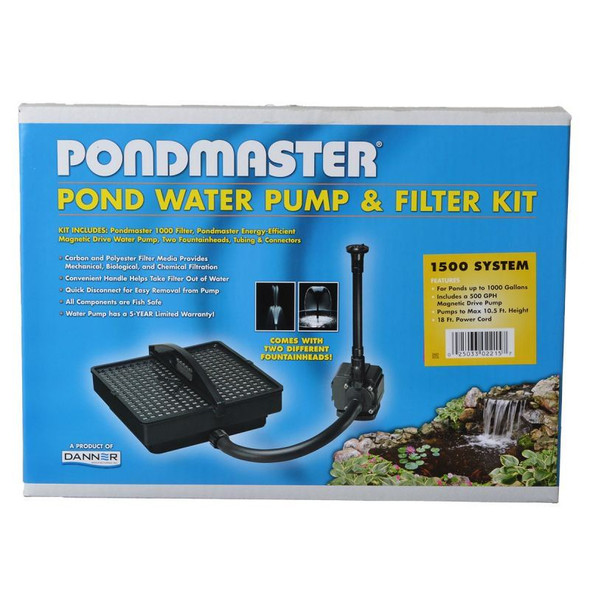 Pondmaster Garden Pond Filter System Kit Model 1500 - 500 GPH (Up to 1,000 Gallons)