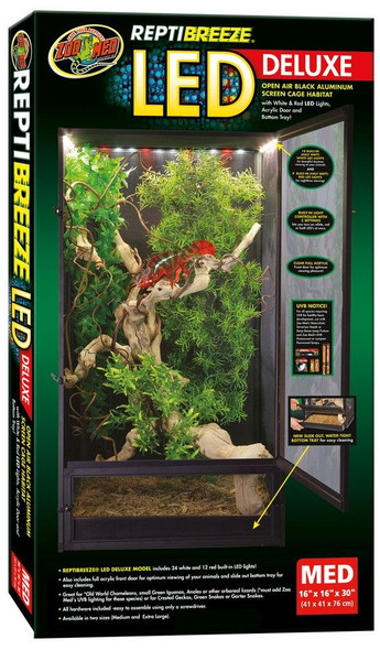 Zoo Med ReptiBreeze LED Deluxe Open Air Aluminum Screen Cage Medium (16L x 16W x 30H)