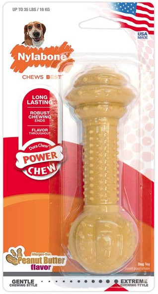 Nylabone Dura Chew Barbell Dog Chew Toy - Peanut Butter Flavor