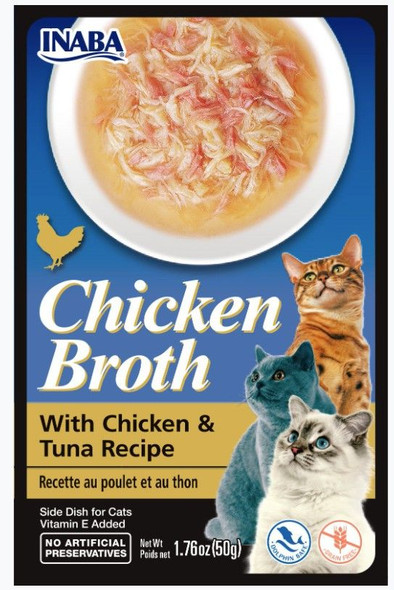 Inaba Chicken Broth with Chicken and Tuna Recipe Side Dish for Cats 1.76 oz