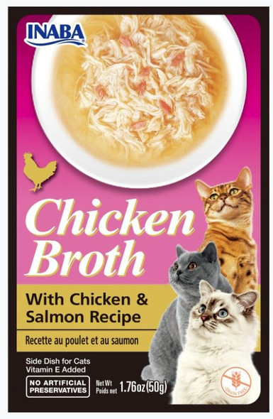 Inaba Chicken Broth with Chicken and Salmon Recipe Side Dish for Cats 1.76 oz