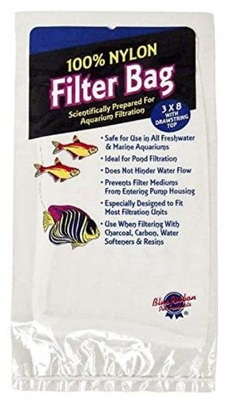Blue Ribbon Pet 100% Nylon Filter Bag with Drawstring Top for Aquarium Filtration 1 count (3 x 8)