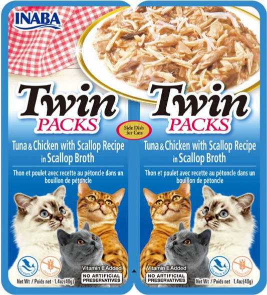 Inaba Twin Packs Tuna and Chicken with Scallop Recipe in Scallop Broth Side Dish for Cats 2 count