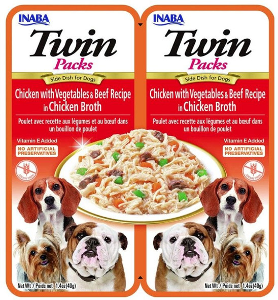 Inaba Twin Packs Chicken with Vegetables and Beef Recipe in Chicken Broth Side Dish for Dogs 2 count