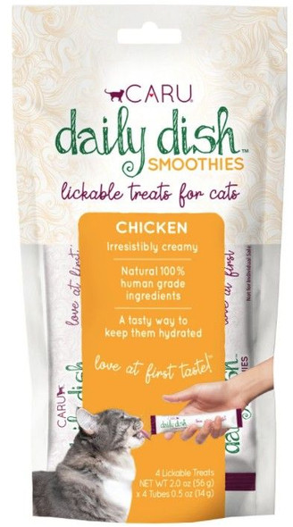 Caru Pet Food Daily Dish Smoothies Chicken Flavored Lickable Cat Treats 4 count