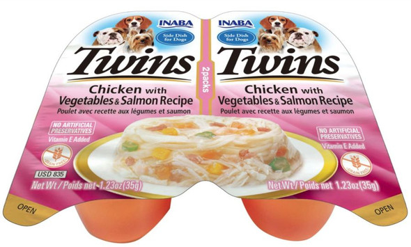 Inaba Twins Chicken with Vegetables and Salmon Recipe Side Dish for Dogs 2 count