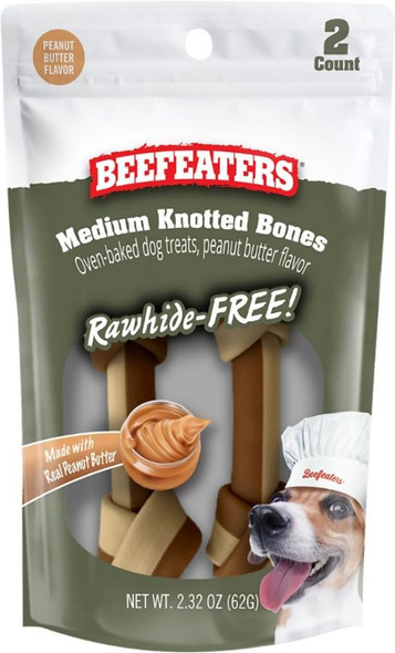 Beefeaters Rawhide Free Medium Knotted Bones Peanut Butter 2 count