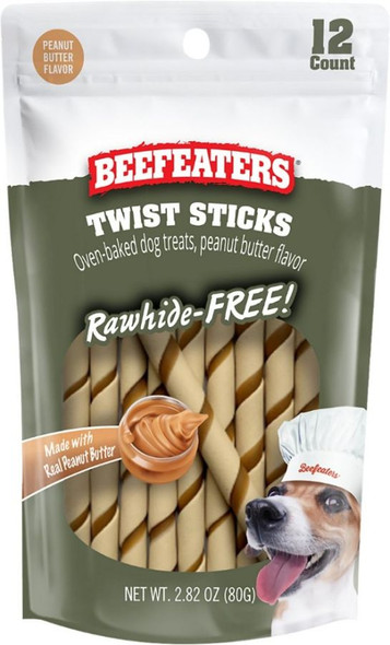 Beefeaters Rawhide Free Oven Baked Twist Sticks Peanut Butter 12 count