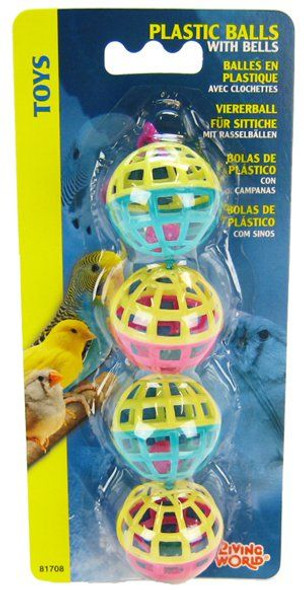 Living World Plastic Balls with Bells Bird Toy 4 Pack