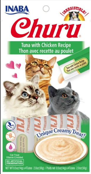 Inaba Churu Tuna with Chicken Recipe Creamy Cat Treat 4 count