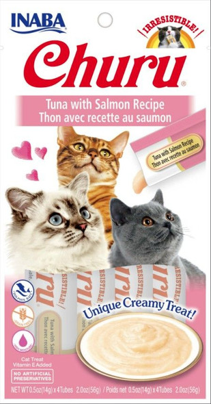 Inaba Churu Tuna with Salmon Recipe Creamy Cat Treat 4 count