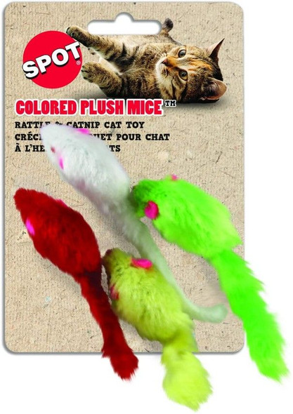Spot Colored Plush Mice Cat Toys 4 Pack