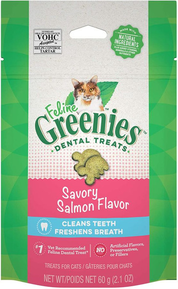 Greenies Feline Natural Dental Treats Tempting Salmon Flavor 2.5 oz