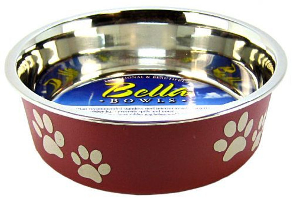 Loving Pets Stainless Steel & Merlot Dish with Rubber Base Small - 5.5 Diameter