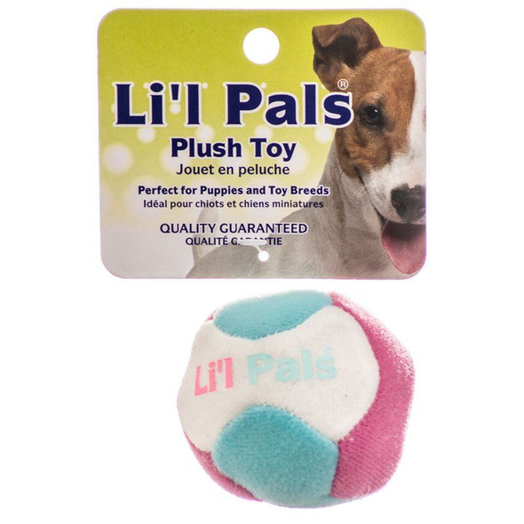 Lil Pals Multi Colored Plush Ball with Bell for Dogs 1.5 Diameter