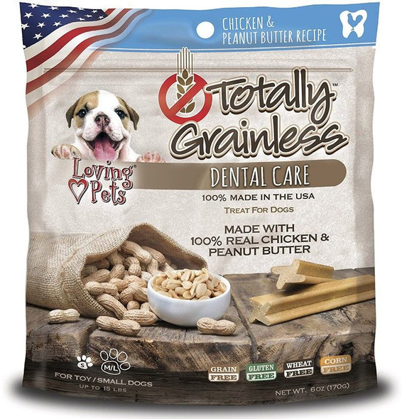 Loving Pets Totally Grainless Dental Care Chews - Chicken & Peanut Butter Toy/Small Dogs - 6 oz - (Dogs up to 15 lbs)