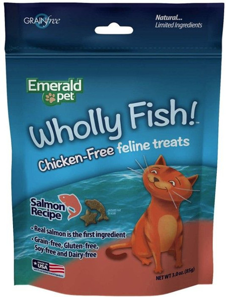 Emerald Pet Wholly Fish! Cat Treats Salmon Recipe 3 oz