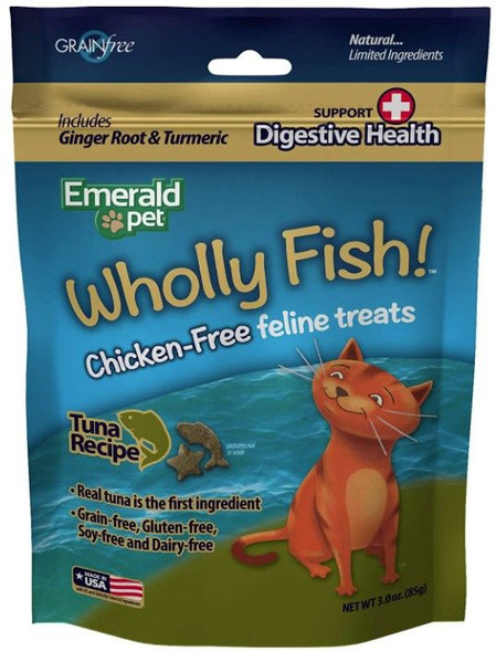 Emerald Pet Wholly Fish! Digestive Health Cat Treats Tuna Recipe 3 oz