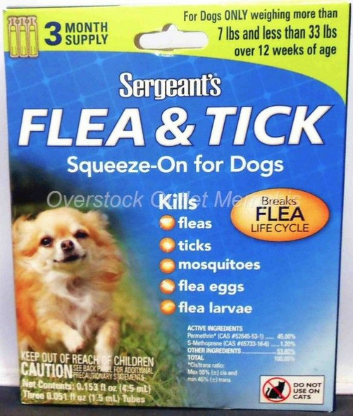 Sergeants Flea and Tick Squeeze-On Dog 33lb and Under 3 count