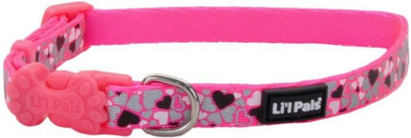 Li'L Pals Reflective Collar - Pink with Hearts 6-8L x 3/8W