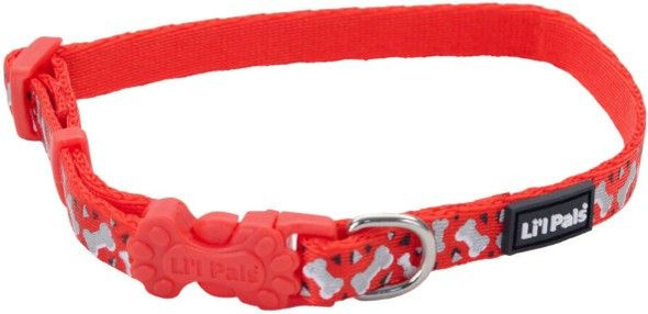 Li'L Pals Reflective Collar - Red with Bones 8-12L x 3/8W