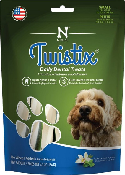 Twistix Wheat Free Dental Dog Treats - Vanilla Mint Flavor Small - For Dogs 10-30 lbs - (5.5 oz)