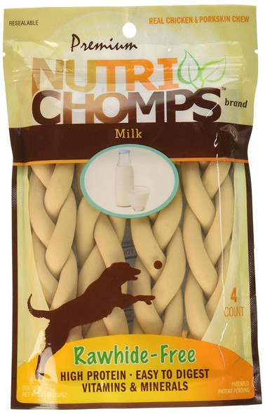 Premium Nutri Chomps Milk Flavor Braid Dog Chews - Small 4 count