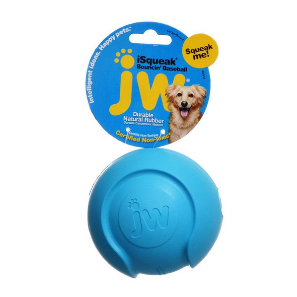 JW Pet iSqueak Bouncing Baseball Rubber Dog Toy Large - 4 Diameter