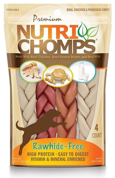 Premium Nutri Chomps Rawhide Free Chicken, Peanut Butter, Milk Dog Treats 4 count