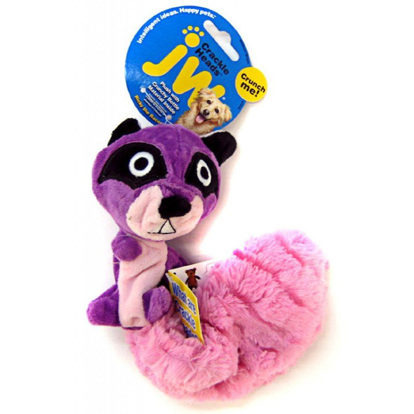 JW Pet Crackle Heads Plush Dog Toy - Ricky Raccoon Medium - 12 Long