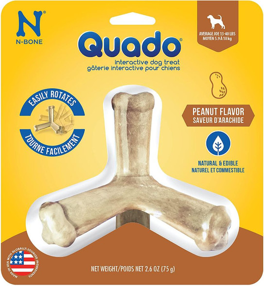 N-Bone Quado Interactive Dog Treat - Peanut Flavor Average Joe - 1 Pack - Dogs 13-40 lbs - (4.5 Diameter)