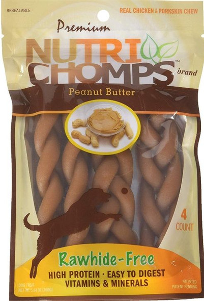 Pork Chomps Premium Nutri Chomps Peanut Butter Flavor Braids 4 count
