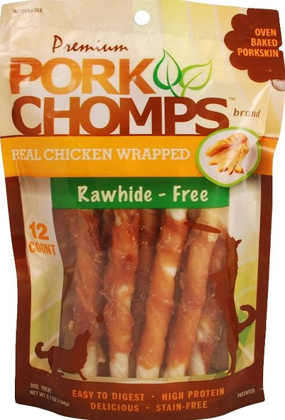 Pork Chomps Premium Real Chicken Wrapped Twists - Mini 12 count