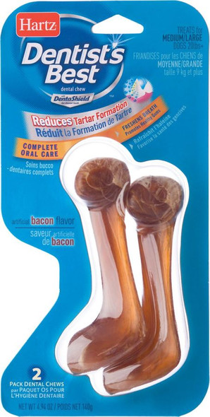 Hartz Dentist's Best Dental Chew with DentaShield - Bacon Flavor Medium/Large (2 Pack)