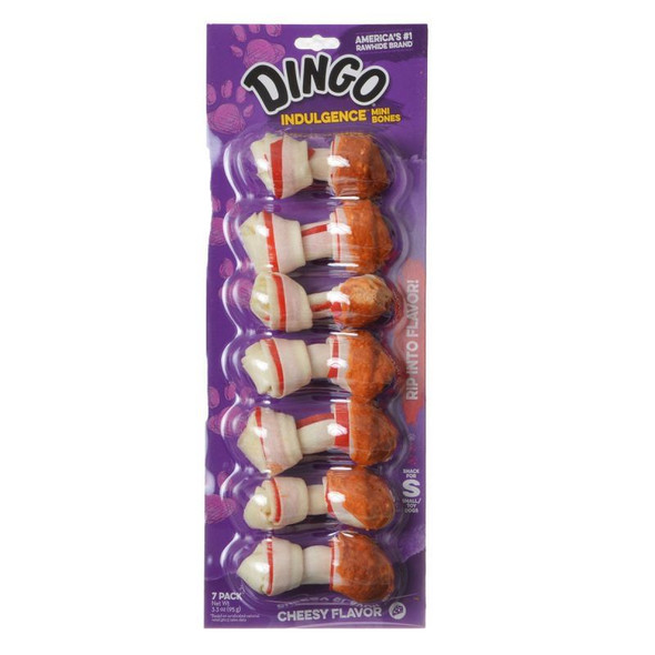 Dingo Indulgence Cheese Flavor Meat & Rawhide Chews (No China Sourced Ingredients) Mini - 7 Pack (2.5 Bones)